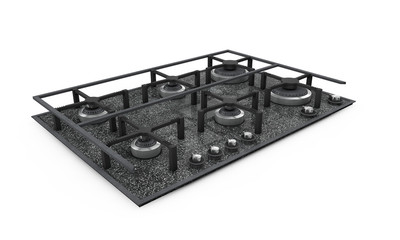 Gas stove embedded glass metal 3d render on white background with shadow