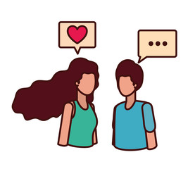 young couple with speech bubble avatar character