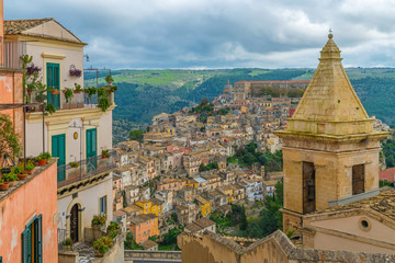 Fototapeta na wymiar Aerial view of the old baroque city Ragusa in Sicily, Italy