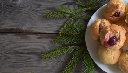 Appetizing pastries on a textured Board.