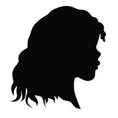 girl with wavy hair, black silhouette, head