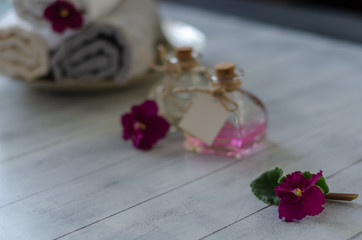 Relaxing spa set and aromatherapy bottles