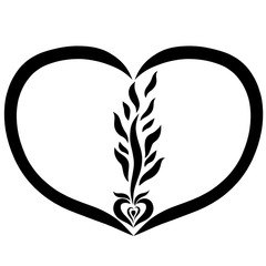 Young plant with a seed in the shape of a heart in a frame in the shape of a heart