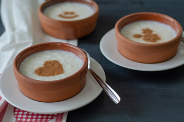 Delicious rice pudding with cinnamon in bowl, closeup