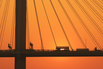 a sun set of Ting Kau Bridge hk