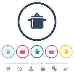 Cooking flat color icons in round outlines