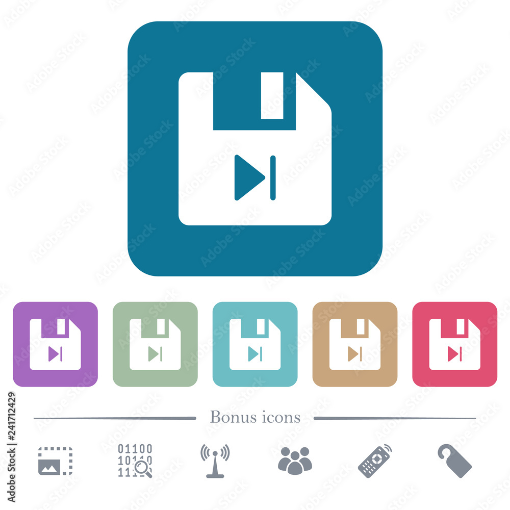 Poster file next flat icons on color rounded square backgrounds