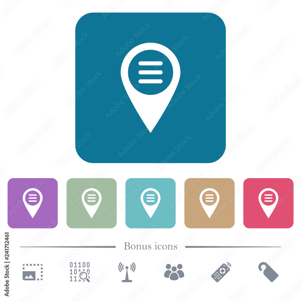 Poster gps map location options flat icons on color rounded square backgrounds