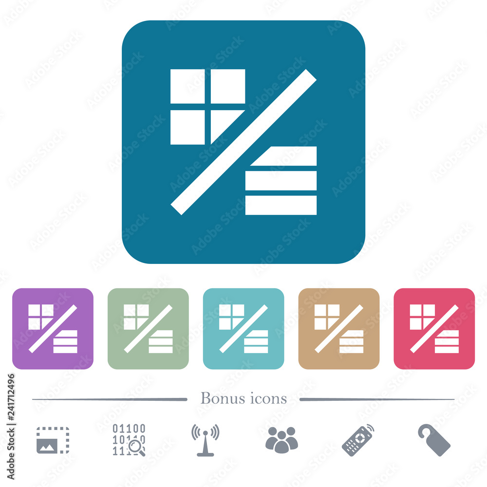 Poster view mode flat icons on color rounded square backgrounds