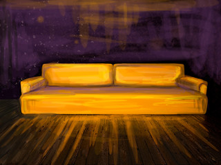 bright yellow sofa in the room, picture