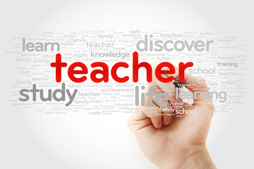 TEACHER word cloud with marker, education concept background