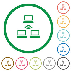 Wireless network flat icons with outlines