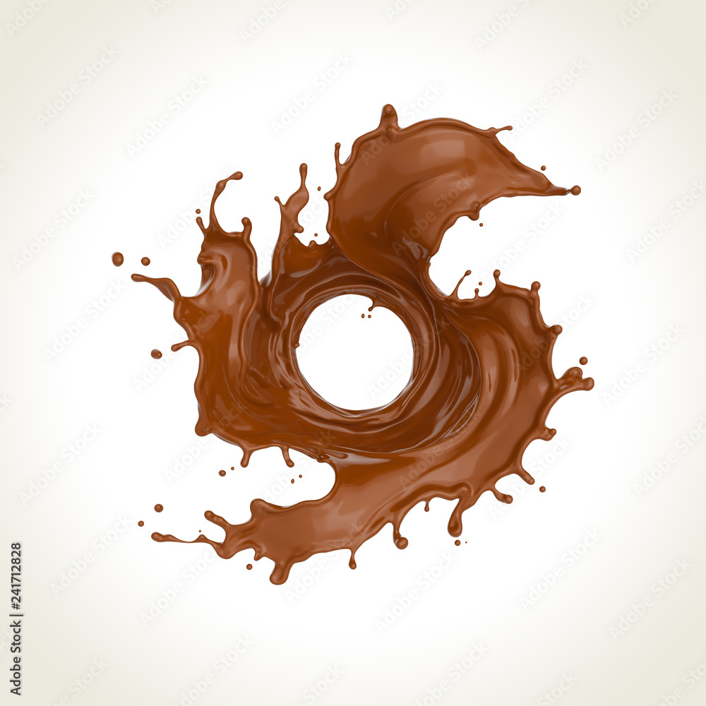 Poster chocolate or cocoa splash and spinning into a swirl shape, 3d illustration with clipping path.
