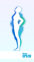 Watercolor of conceptual fat overweight obese female and slim fit healthy body after weight loss or diet. A fitness, nutrition or fatness obesity.