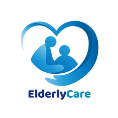 Elderly healthcare heart shaped logo. Nursing home sign.