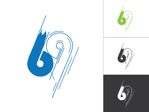 Initial Number 69 Logotype Line Sketch Concept in Vector. Modern Style Number Logo Designs Elements in Blue and Green Color. Number 69 Inside This Designs Elements.