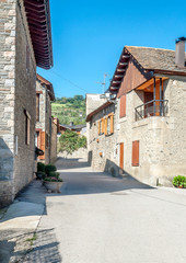 Streets with stone houses in Girona in the Pyrenees mountains