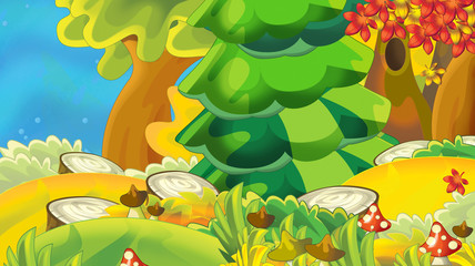 Fototapeta na wymiar cartoon autumn nature background with forest - illustration for children