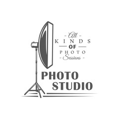 Photo studio label isolated on white background