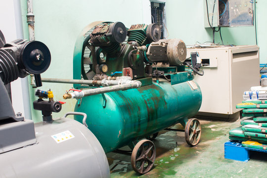 The Air compressor system setup outside the building