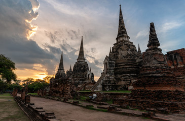 Three large stupas dominate at Wat Phra Si Sanphet, Ayutthaya, Thailand.