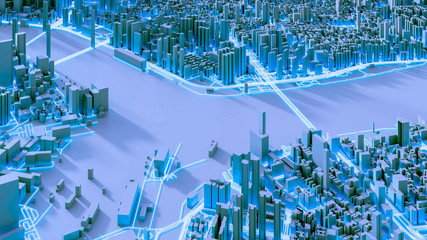Fototapeta na wymiar Techno mega city; urban and futuristic technology concepts, original 3d rendering