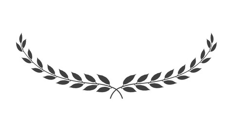 Laurel wreath of wide oval shape isolated on white background. Vector illustration.