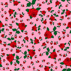 Abstract seamless rose pattern for girls or boys. Creative vector background with rose, flower, red. Funny wallpaper for textile and fabric. Fashion rose pattern style. Colorful bright picture