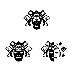 Set of samurai masks and helmets on white background. Design elements for logo, label, emblem, sign. Vector illustration