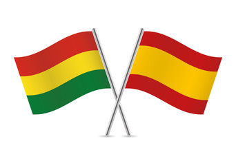 Bolivia and Spain flags. Vector illustration.
