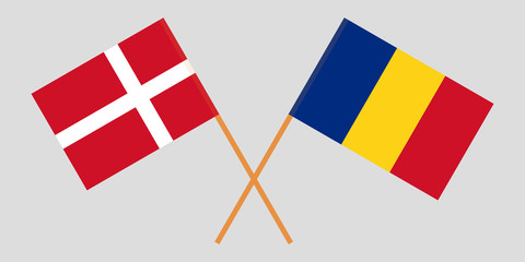 Romania and Denmark. The Romanian and Danish flags. Official proportion. Correct colors. Vector
