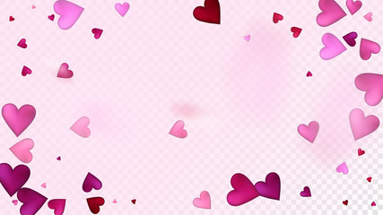 Red, Pink Hearts Vector Confetti. Valentines Day Romantic Pattern. Beautiful Pink Frame Valentines Day Decoration with Falling Down Hearts Confetti. Elegant Gift, Birthday Card, Poster Background