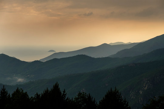 Italy, Liguria, near Finale Ligure, landscape, stormy atmosphere