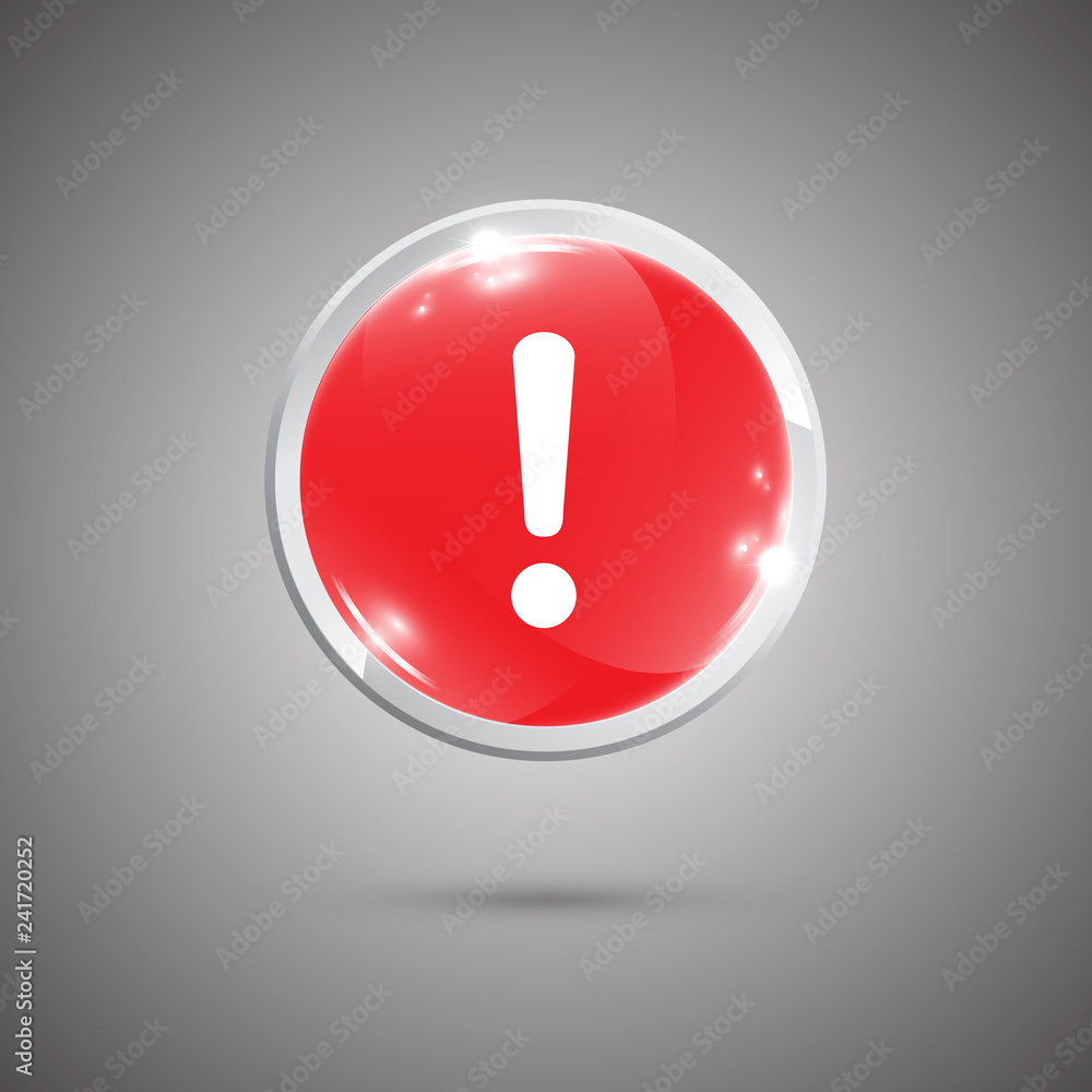 Poster glossy rounded button with exclamation mark