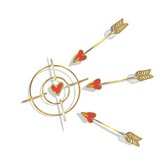 Gold purpose with a heart and flying arrows