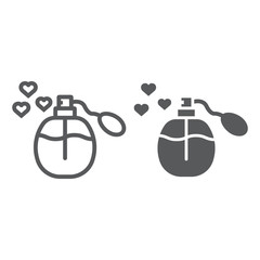 Love perfume line and glyph icon, aroma and romantic, fluid bottle sign, vector graphics, a linear pattern on a white background.