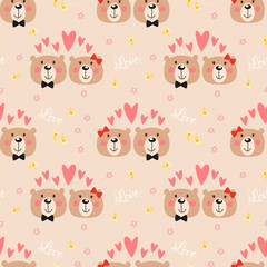 Cute couple bear seamless pattern.