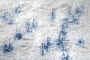 Background wrinkled paper with blue scribbles