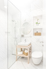 Naklejka na ściany i meble Interior of small modern bathroom with shower