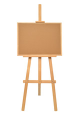 Easel empty for drawing isolated on white background. Horizontal paper sheets. Object, set. Wooden, mock up. Education, school, artist. Creative concept and idea of art
