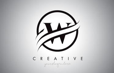 W Letter Logo Design with Circle Swoosh Border and Creative Icon Design.