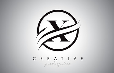 X Letter Logo Design with Circle Swoosh Border and Creative Icon Design.