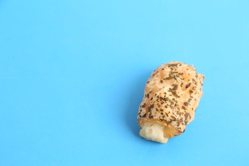 delicious salty cake on colorful background