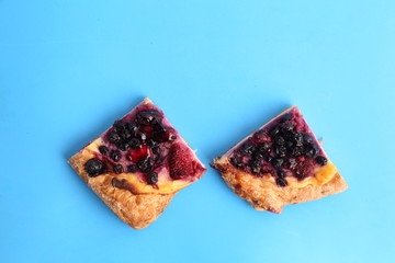 delicious piece of strawberry and blueberry pie