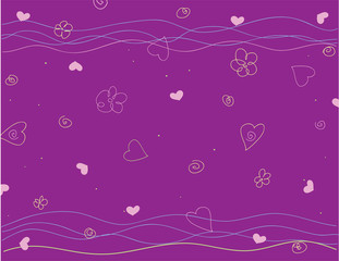 Hand drawn abstract background with flowers, heart
