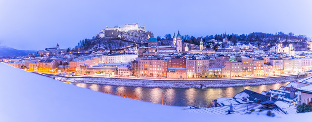 Salzburg winter panorama at christmas time, Austria