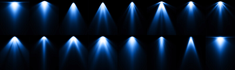 Isolated blue spotlight effect on black background. Light show. Light from the top clipart.