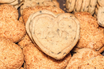 heart shaped cookies with inscription love 