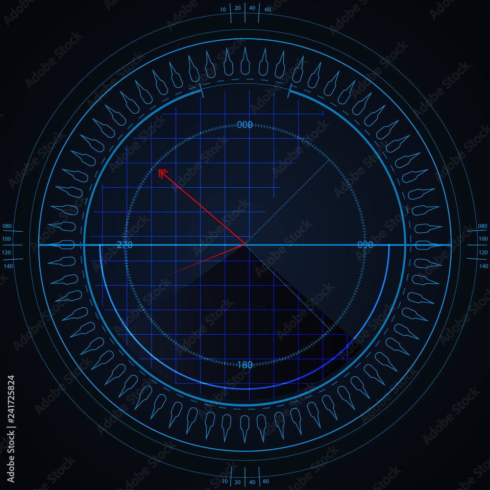 Wall mural digital blue vector radar with targets on monitor in searching. futuristic interface hud design. mil