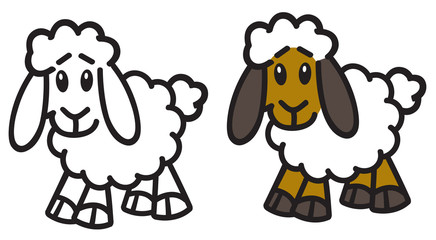 cartoon sheep. Lamb logo, icon, emblem. Vector outline and color illustration